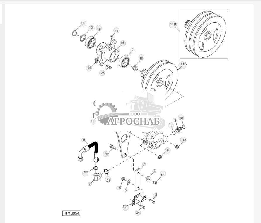 Крепление и шкив насоса мотовила  ленточного подборщика 